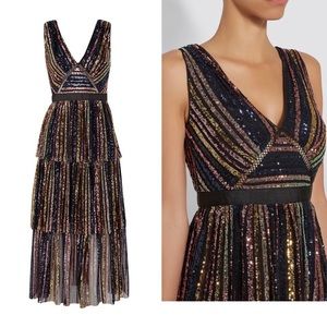 NWT self portrait tiered striped sequin midi size 2